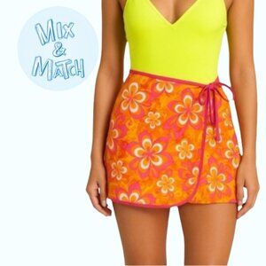 Y2K Swim Wrap- Brody Surf Hawaiian Floral Pink and Orange Swim Cover-Up Skirt